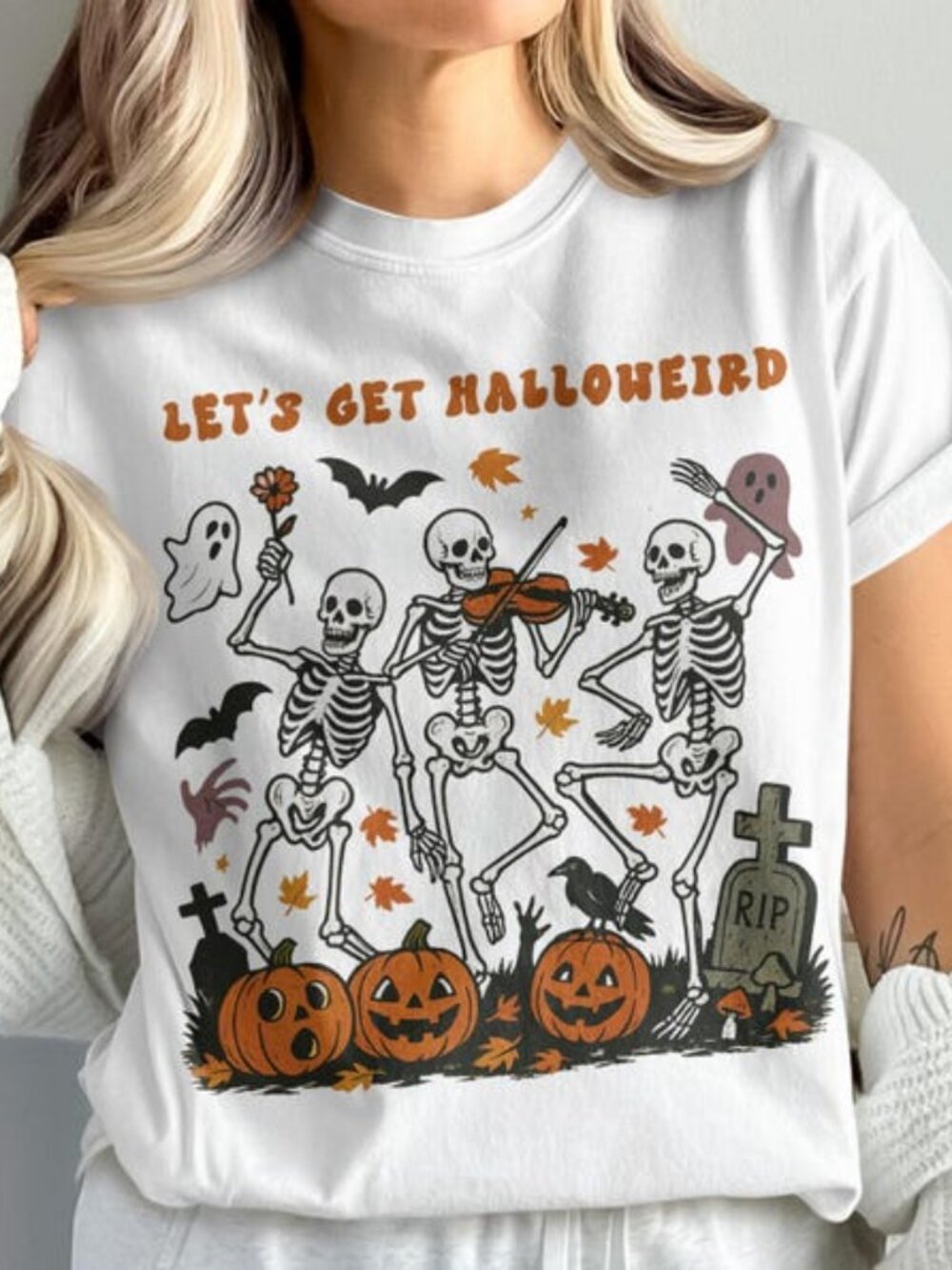 Lets Get Halloweird T-Shirt, Halloween Skeletons Party Tee